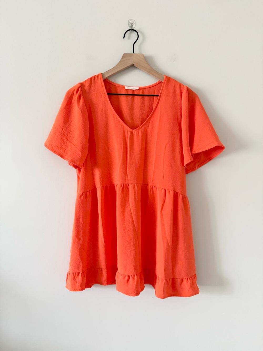 Cotton Bleu Tiered Babydoll Top Short Sleeve in Orange Size M